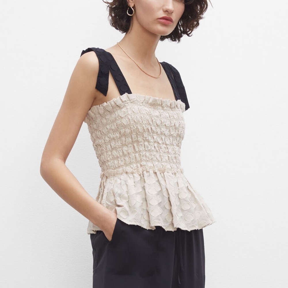 Smocked Peplum Top - Brand New - NEVER WORN - Chateau Grey